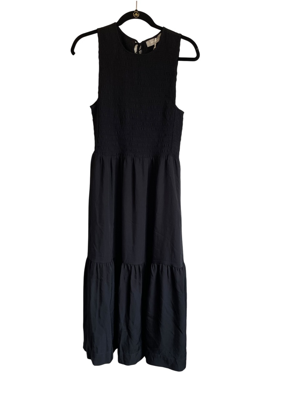 Everlane Black Sleeveless Smocked Tiered Maxi Dress